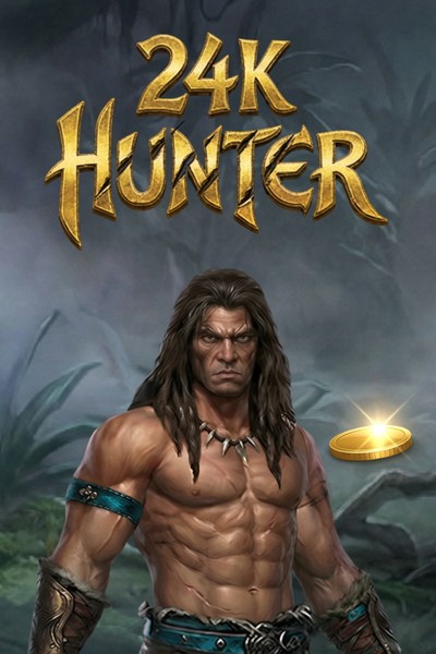 Cover van de gokkast 24K Hunter uit de lobby van Betrepublic, met een schatzoeker met goud