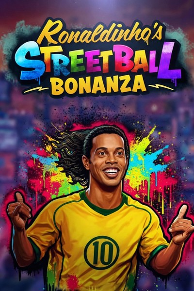 Cover van de gokkast Ronaldinho's Streetball Bonanza uit de lobby van Betwest, met een straatvoetbalthema