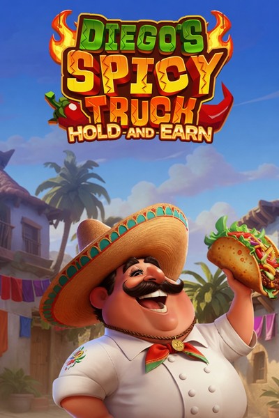 Cover van de gokkast Diego's Spicy Truck uit de lobby van Cleobetra, met een foodtruck vol pepers